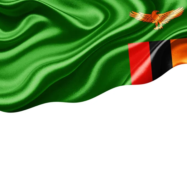 Bandera Zambia Seda Con Copyspace Para Texto Imágenes Fondo Blanco — Foto de Stock