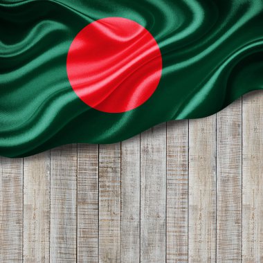 Metnin ya da resimlerin ve ahşap arkaplan- 3 boyutlu illüstrasyon için telif alanı olan Bangladeş bayrağı