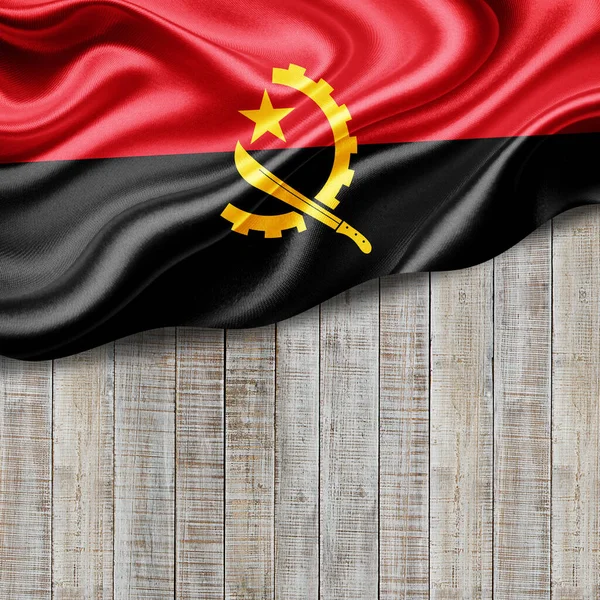 Angola Flaga Jedwabiu Copyspace Dla Tekstu Lub Obrazów Drewna Tło — Zdjęcie stockowe