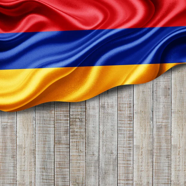 Armenia Bandiera Seta Con Copyspace Tuo Testo Immagini Legno Sfondo — Foto Stock