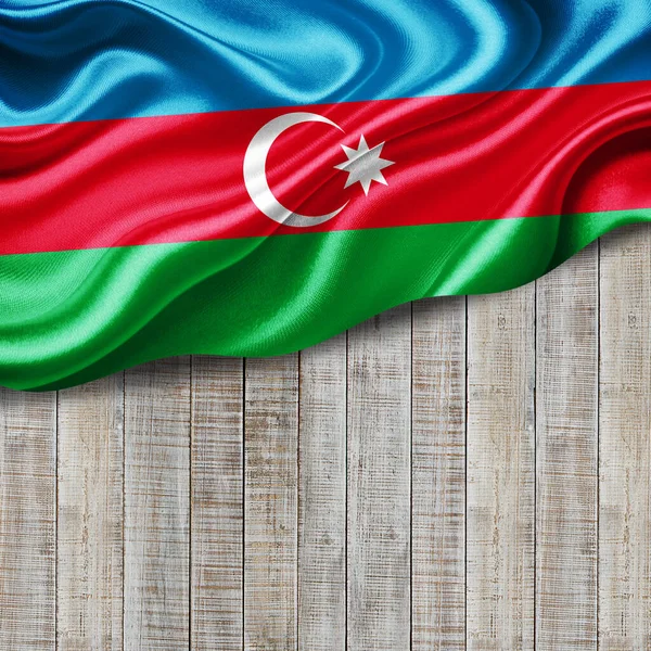 Azerbaigian Bandiera Seta Con Copyspace Tuo Testo Immagini Legno Sfondo — Foto Stock