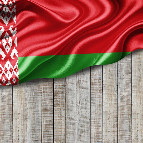 Bielorrusia Bandera Seda Con Copyspace Para Texto Imágenes Madera Fondo — Foto de Stock