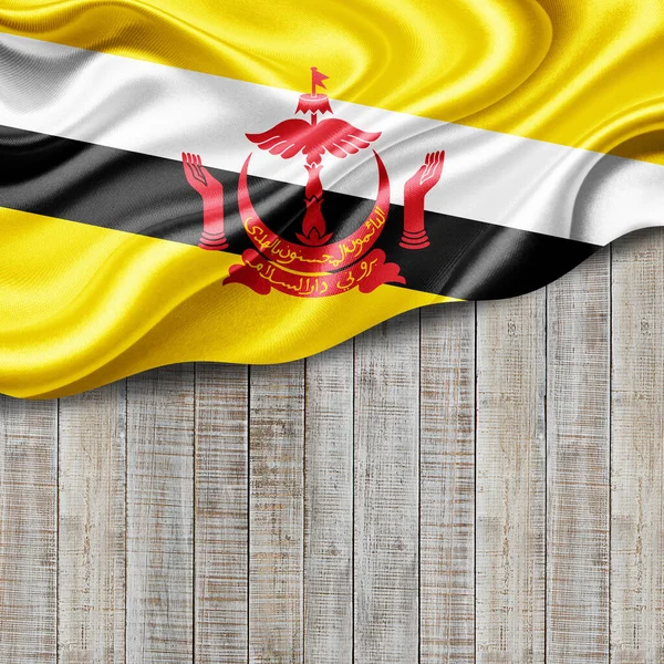 Bandeira Brunei Seda Com Copyspace Para Seu Texto Imagens Madeira — Fotografia de Stock