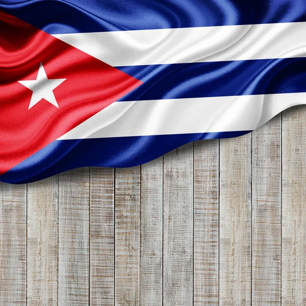 Bandera Cubana Seda Con Copyspace Para Texto Imágenes Ilustración Madera —  Fotos de Stock