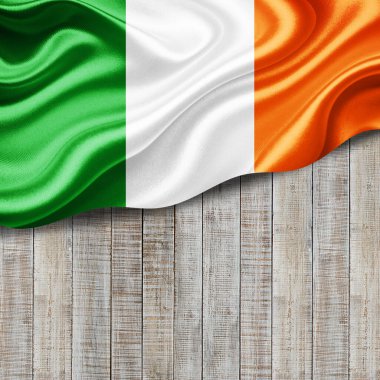Metinleriniz ya da resimleriniz ve ahşap arkaplan- 3 boyutlu illüstrasyonunuz için telif alan İrlanda bayrağı