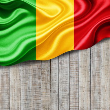  Metin veya resimleriniz ve ahşap arkaplan-3 boyutlu illüstrasyonunuz için metin veya resimlere sahip ipek bayrağı