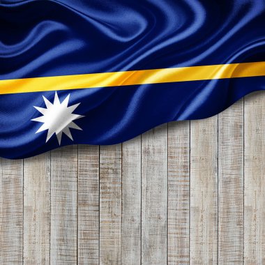Metinleriniz veya resimleriniz ve ahşap arkaplan- 3 boyutlu illüstrasyonunuz için metin veya resimlere sahip ipek Nauru bayrağı