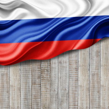 Metinleriniz ya da resimleriniz ve ahşap arkaplan- 3 boyutlu illüstrasyonunuz için telif Rusya bayrağı