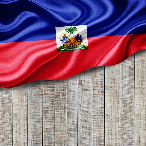 Haïti Vlag Van Zijde Met Copyspace Voor Tekst Afbeeldingen Hout — Stockfoto