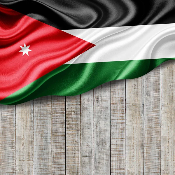 Bandeira Jordânia Seda Com Copyspace Para Seu Texto Imagens Madeira — Fotografia de Stock