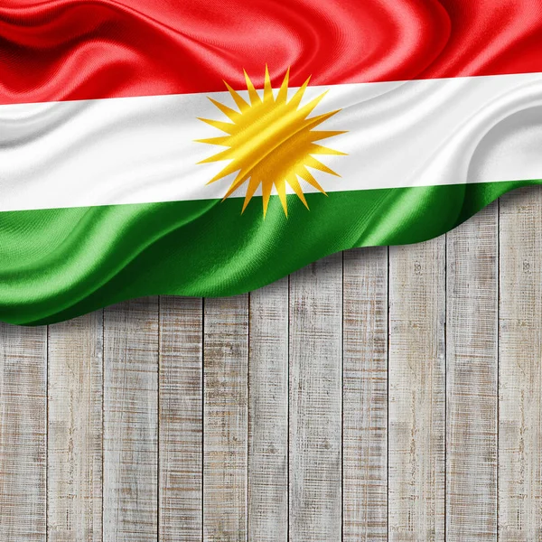 Bandiera Kurdistan Seta Con Copyspace Tuo Testo Immagini Legno Sfondo — Foto Stock