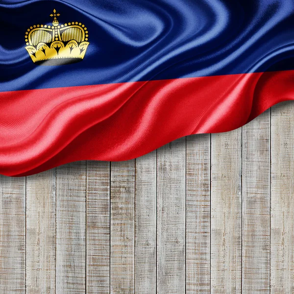 Liechtenstein Bandeira Seda Com Copyspace Para Seu Texto Imagens Madeira — Fotografia de Stock