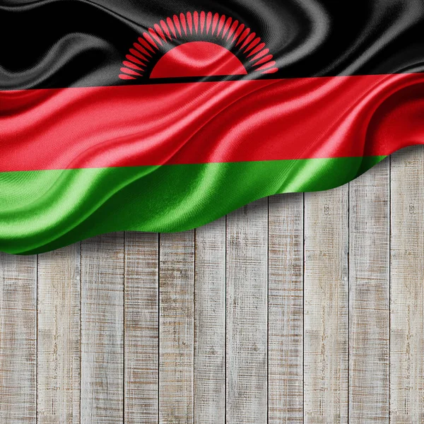 Bandiera Malawi Seta Con Copyspace Tuo Testo Immagini Legno Sfondo — Foto Stock