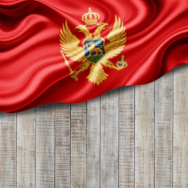 Montenegro Bandeira Seda Com Copyspace Para Seu Texto Imagens Madeira — Fotografia de Stock