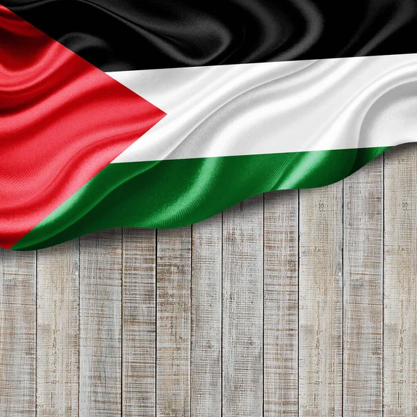 Palestinní Vlajka Hedvábí Copyspace Pro Váš Text Nebo Obrázky Dřevo — Stock fotografie