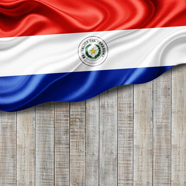 Флаг Парагвая Шелка Копирайтом Вашего Текста Изображений Деревянной Фоновой Трехмерной — стоковое фото