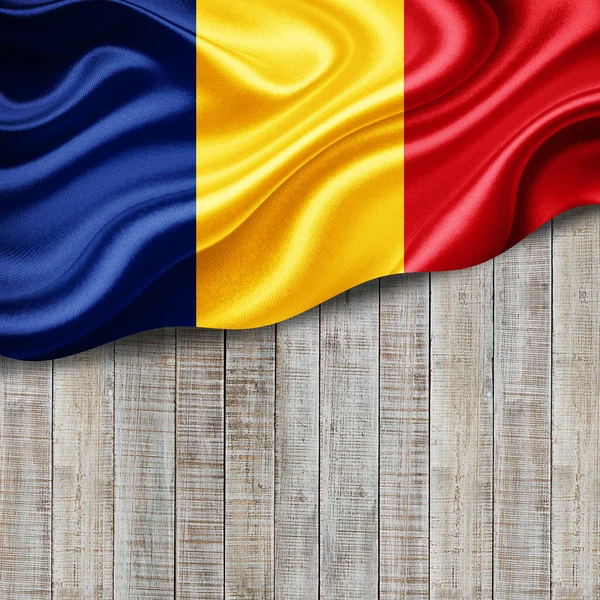 Румунський Прапор Шовку Копіювальним Простором Вашого Тексту Або Зображень Дерев — стокове фото