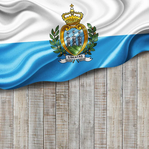 Bandiera San Marino Seta Con Copyspace Tuo Testo Immagini Legno — Foto Stock