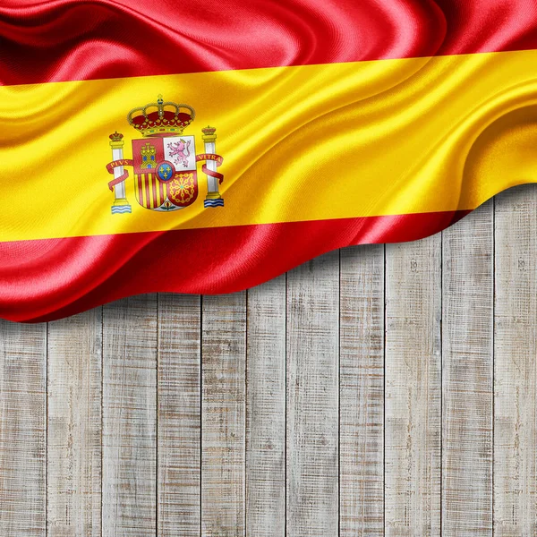 Spagna Bandiera Seta Con Copyspace Tuo Testo Immagini Legno Sfondo — Foto Stock