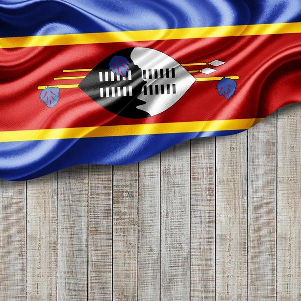 Флаг Свазиленда Копирайтом Текста Изображений Деревянной Фоновой Иллюстрацией — стоковое фото