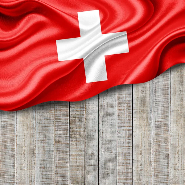 Switzerland Flag Silk Copyspace Your Text Images Wood Background Illustration — Stock Photo, Image