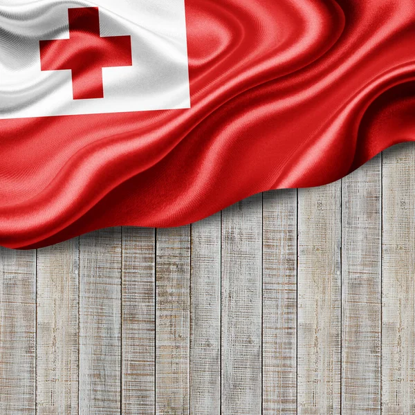 Tonga Flaga Jedwabiu Copyspace Dla Tekstu Lub Obrazów Drewna Tło — Zdjęcie stockowe