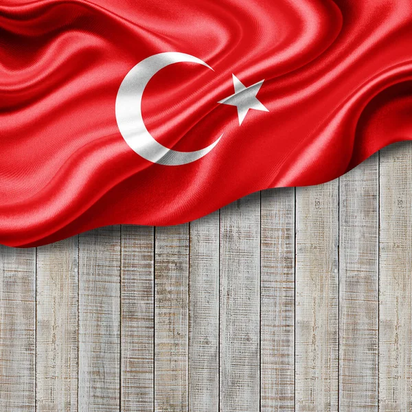 土耳其丝绸国旗 文字或图像为彩色 木底图为三维图像 — 图库照片