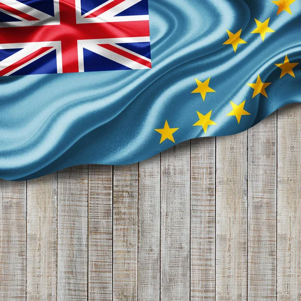 Bandera Tuvalu Seda Con Copyspace Para Texto Imágenes Madera Fondo — Foto de Stock