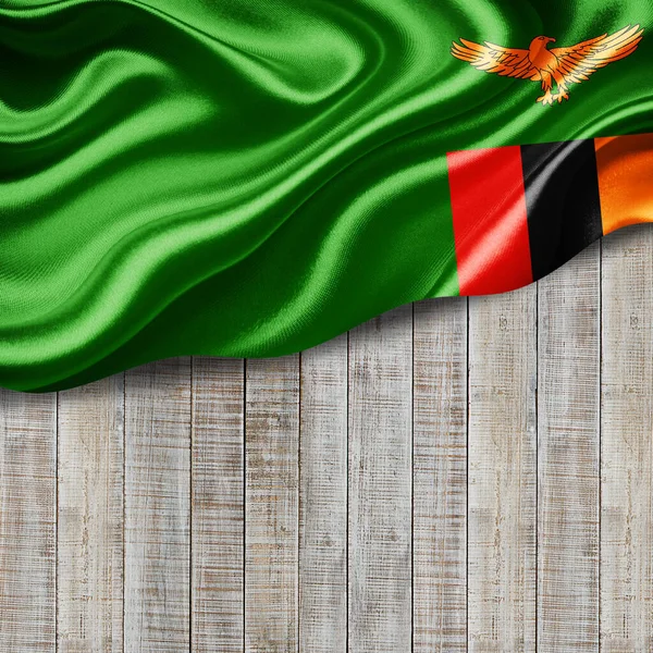 Zambie Vlajka Hedvábí Copyspace Pro Váš Text Nebo Obrázky Dřevo — Stock fotografie