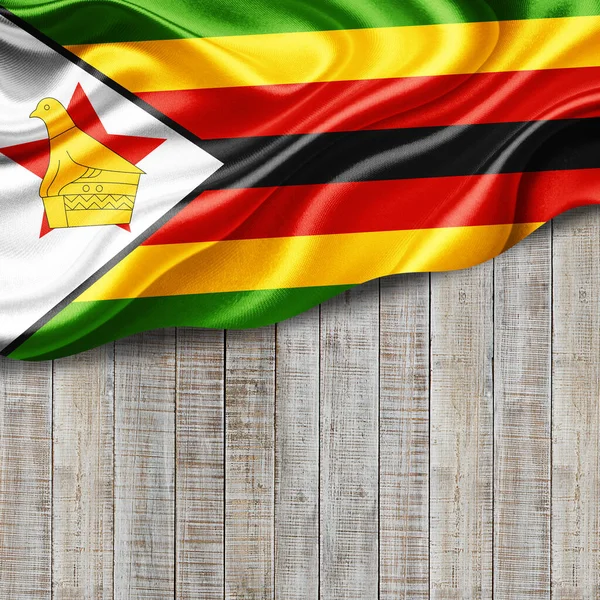 Bandeira Zimbábue Seda Com Copyspace Para Seu Texto Imagens Madeira — Fotografia de Stock