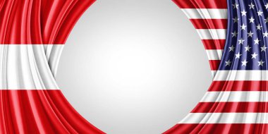 Metin veya resimleriniz ve beyaz arkaplanınız için telif alanına sahip Avusturya ve Amerikan bayrağı - 3D illüstrasyon