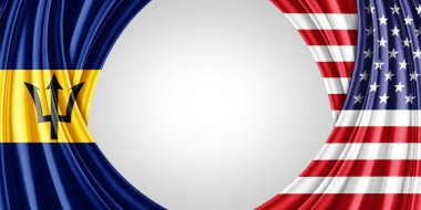 Metin veya resimleriniz ve beyaz arkaplanınız için telif alanı olan Barbados ve Amerikan bayrağı - 3D illüstrasyon