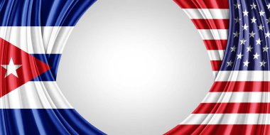  Metinleriniz, resimleriniz ve beyaz arkaplanınız için telif alanına sahip Küba ve Amerikan bayrağı - 3D illüstrasyon