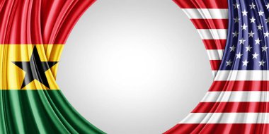Metinleriniz, resimleriniz ve beyaz arkaplanınız için telif alanına sahip Gana ve Amerikan bayrağı - 3D illüstrasyon