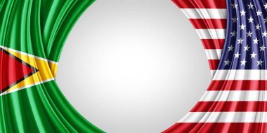 Metinleriniz, resimleriniz ve beyaz arkaplanınız için telif alanına sahip Guyana ve Amerikan bayrağı - 3D illüstrasyon