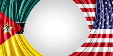 Metinleriniz veya resimleriniz ve beyaz arkaplanınız için telif alanı olan Mozambik ve Amerikan bayrağı - 3D illüstrasyon