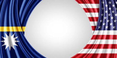 Metinleriniz ya da resimleriniz ve beyaz arkaplanınız için telif alanına sahip Nauru ve Amerikan bayrağı - 3D illüstrasyon