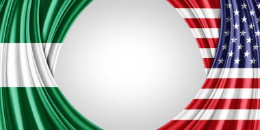 Nijerya ve Amerika ipek bayrağı metin veya resimleriniz ve beyaz arkaplanınız için telif alanı ile - 3D illüstrasyon