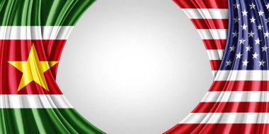 Metinleriniz, resimleriniz ve beyaz arkaplanınız için telif alanına sahip Surinam ve Amerikan bayrağı - 3D illüstrasyon