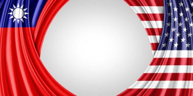 Metinleriniz, resimleriniz ve beyaz arkaplanınız için telif alanı olan Tayvan ve Amerikan bayrağı - 3D illüstrasyon