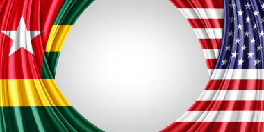  Metin veya resimleriniz ve beyaz arkaplanınız için telif alanı olan Togo ve Amerikan bayrağı - 3D illüstrasyon