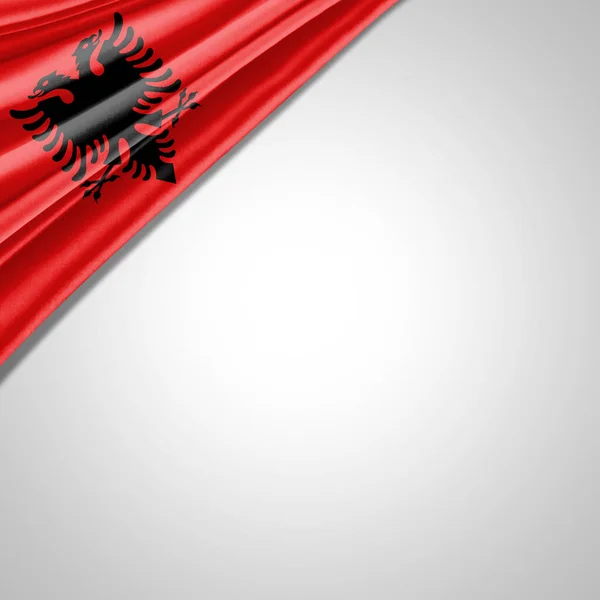Flaga Albanii Jedwabiu Przestrzenią Pisania Tekstów Lub Obrazów Oraz Białym — Zdjęcie stockowe