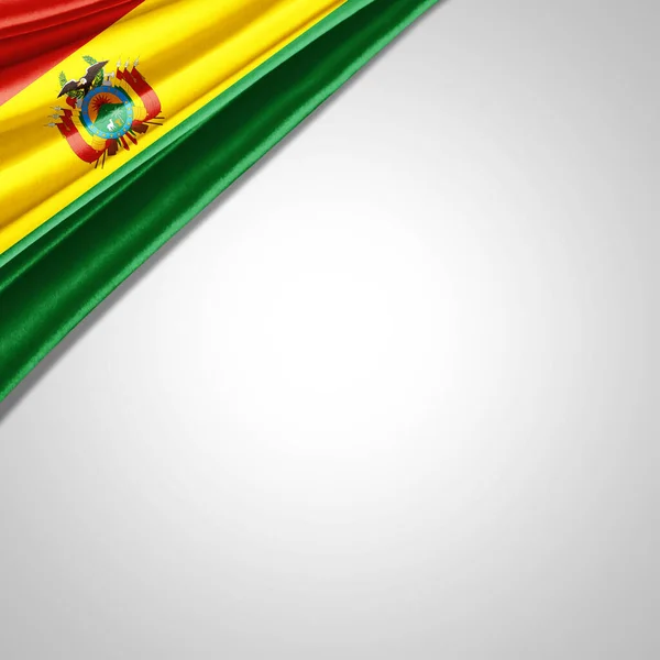 Флаг Боливии Шелка Копирайтом Текста Изображений Белым Фоном — стоковое фото