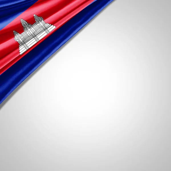 Cambodja Vlag Van Zijde Met Kopieerruimte Voor Tekst Afbeeldingen Witte — Stockfoto