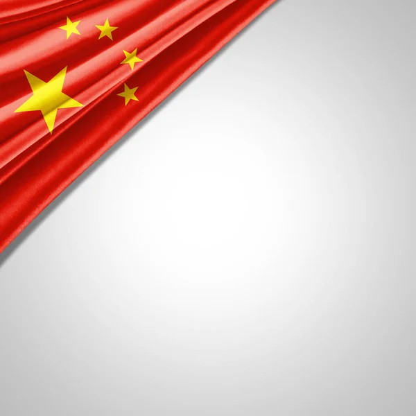 Китайский Флаг Шелка Копирайтом Вашего Текста Изображений Белым Фоном — стоковое фото