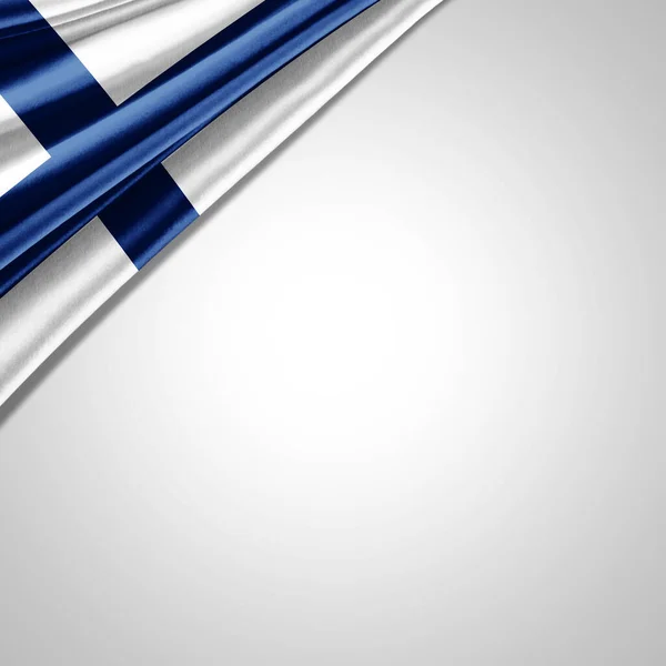 Фінляндський Прапор Шовку Авторським Простором Вашого Тексту Зображень Білого Фону — стокове фото