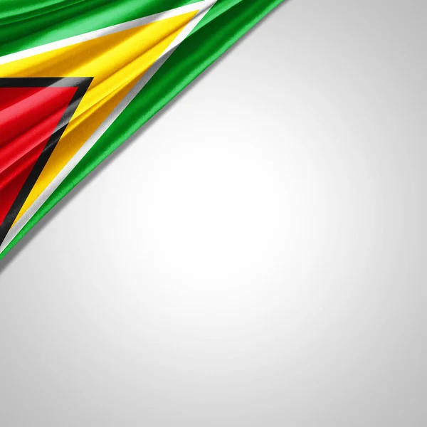 Гайанский Флаг Шелка Копирайтом Текста Изображений Белым Фоном — стоковое фото