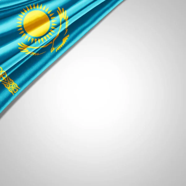 Казахстанский Флаг Шелка Копирайтом Вашего Текста Изображений Белым Фоном — стоковое фото
