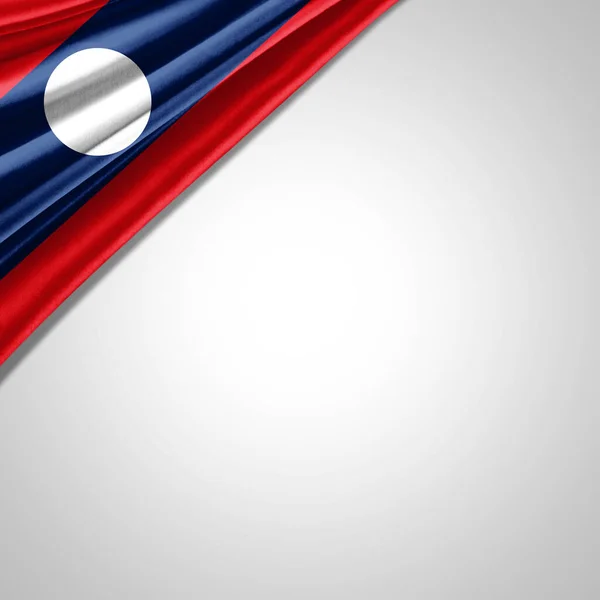 Лаосский Флаг Шелка Копирайтом Текста Изображений Белым Фоном — стоковое фото