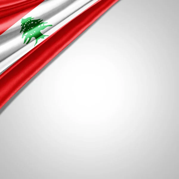 Lebanon Flag Silk Copyspace Your Text Images White Background — Stock Photo, Image